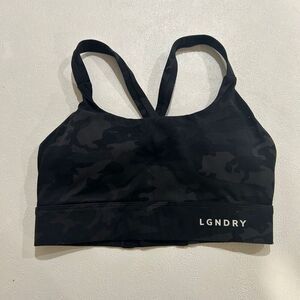 LGNDRY Black Camo Sports Bra XS • Criss Cross Back Athletic Bra